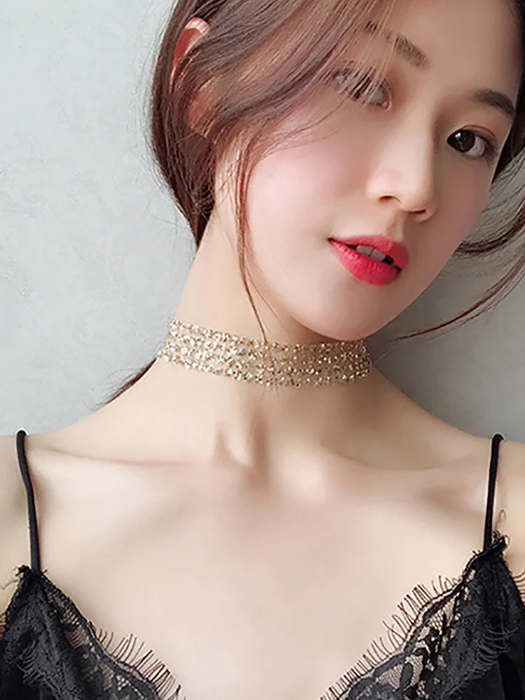 

Fashion Choker Necklace For Women Chain Jewelry Womans Mesh Sequined Chain Clavicle Short Necklace Neckband