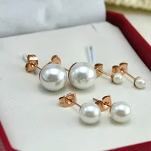 Минимализм ювелирные изделия классические различные размеры жемчужные серьги-гвоздики для девочек Женский подарок Анти-аллергия розовое золото цвет нержавеющая сталь
