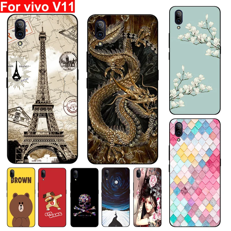 

6.41" For vivo V11 Case Panited Cartoon Soft TPU Back Cover For vivo V 11 Phone Case vivoV11 shell Anti-knock silicon fundas