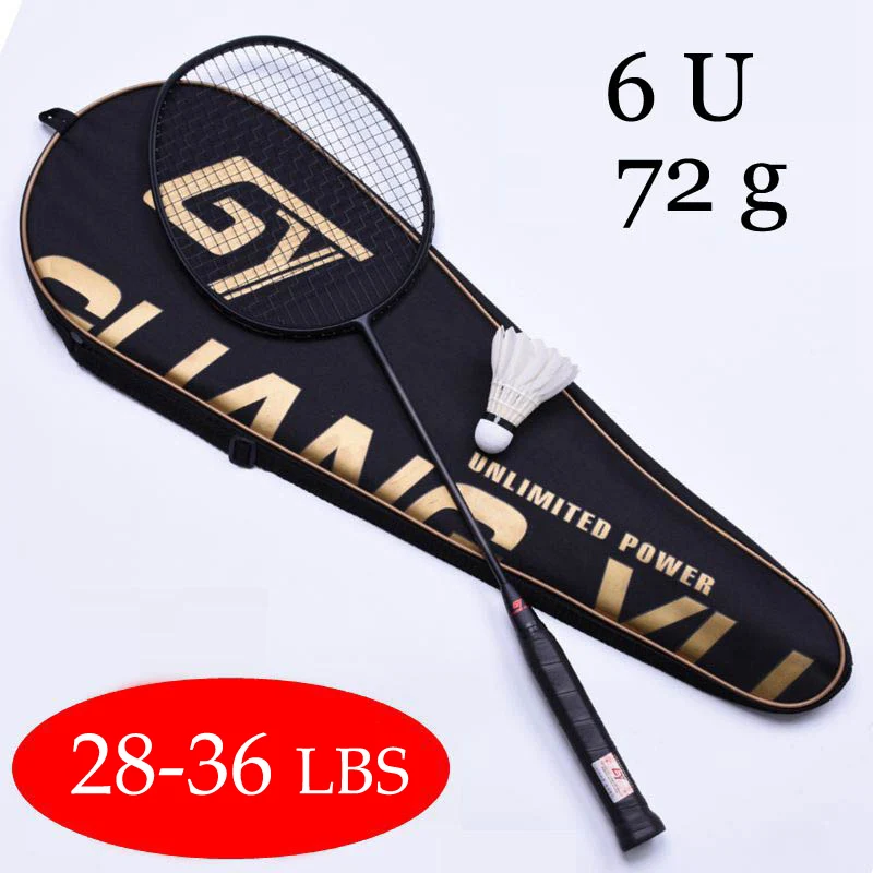 

Ultralight 6U 72g Strung Badminton Racket Professionele Carbon Badminton Racket 22-28 LBS gratis Grips en Polsband