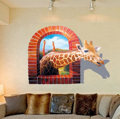 3d giraffe wall stickers drawing room bedroom wallpaper home