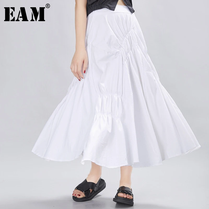 

[EAM] 2019 New Spring Summer High Elastic Waist Brief Pleated Ruffles Personality Half-body Skirt Women Fashion Tide JX690