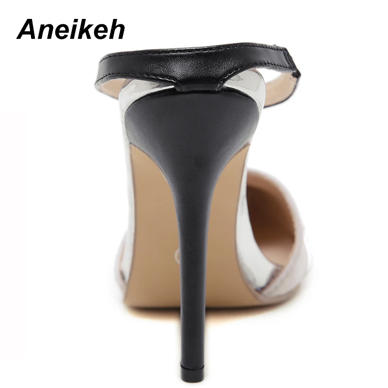 Aneikeh Women Bling Bling PU Buckle Strap Pumps Design Sexy Dress Super High Heel Cut out Shoes Ladies Party Dress Shoes