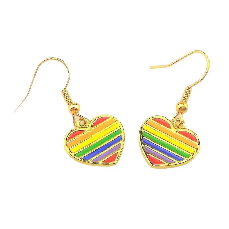

Fashion Women Heart Shaped Rainbow Colorful Dangler Earrings Lady Girls Cute Ear Pendants Earrings Drops 2018