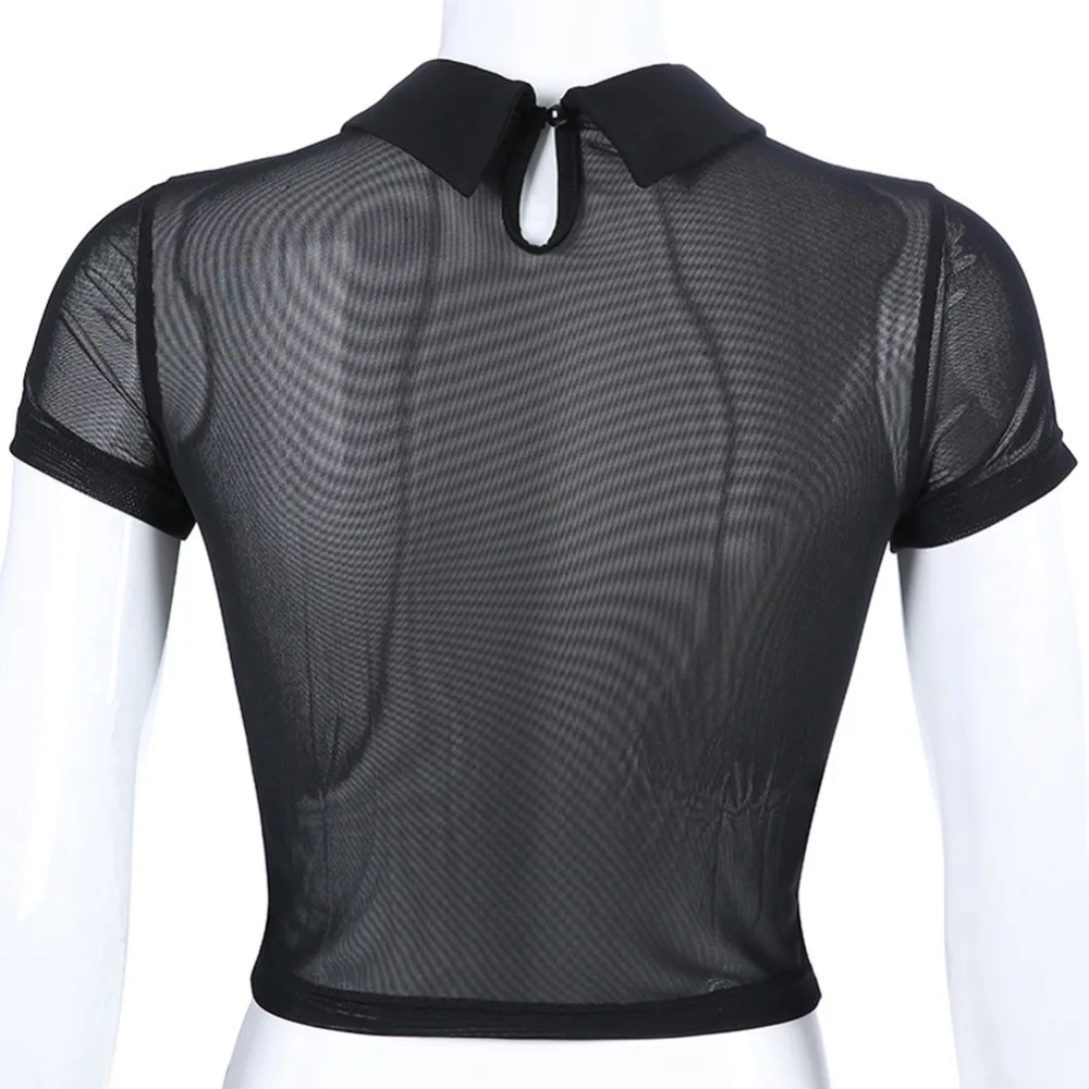 Женская Прозрачная Футболка с коротким рукавом camiseta черная сетчатая футболка на
