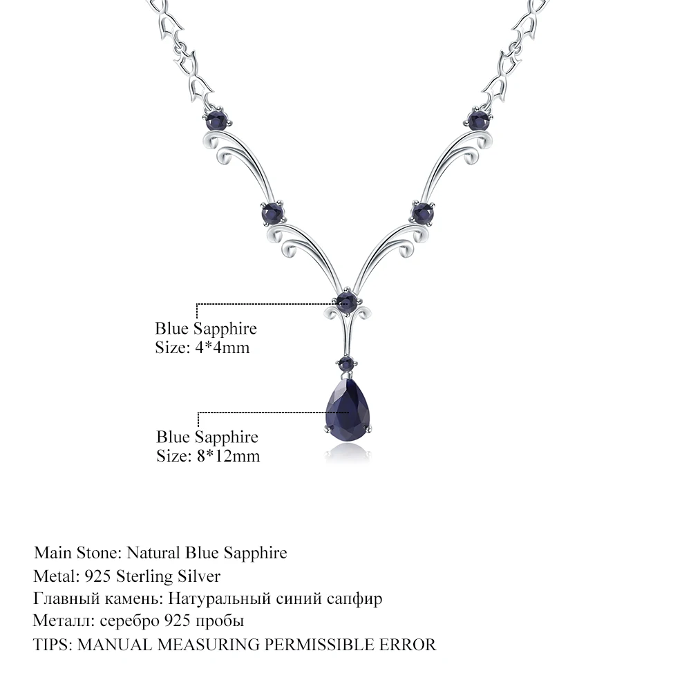 GEM'S балетная роскошь 5.61Ct Натуральный Синий сапфир драгоценный камень кулон ожерелье для женщин 925 пробы серебро Винтаж ювелирные изделия