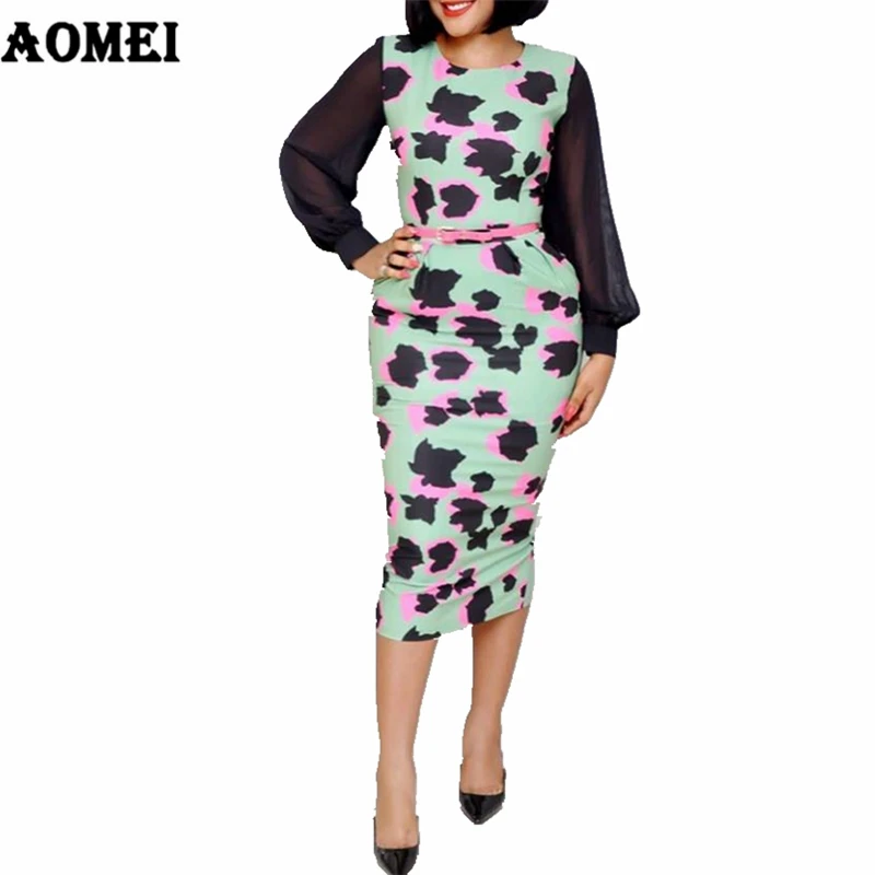 Women Bodycon Dress Slim Sexy Tight Package Hip Patchwork Chiffon Sleeves Clothes Robes Femme Fashion 2019 Spring New Arrival | Женская