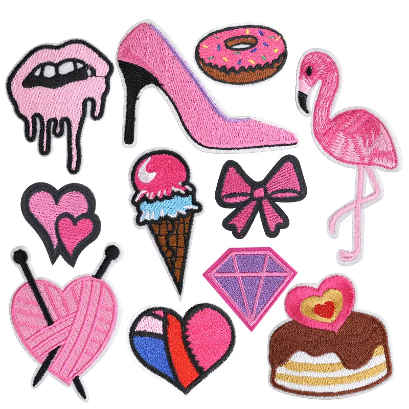 

Pink Applications on Clothes Iron on Applique Sticker Patches for Clothing Embroidery Patch Badge Stripe on Clothes Accessories