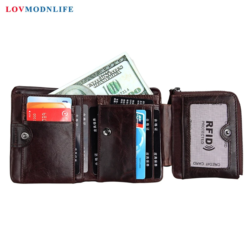 

Men's Wallet Anti-RFID Multifunctional Money Bag Man Wallets Short Genuine Leather Purse Coin Pocket Photo Card High Quality