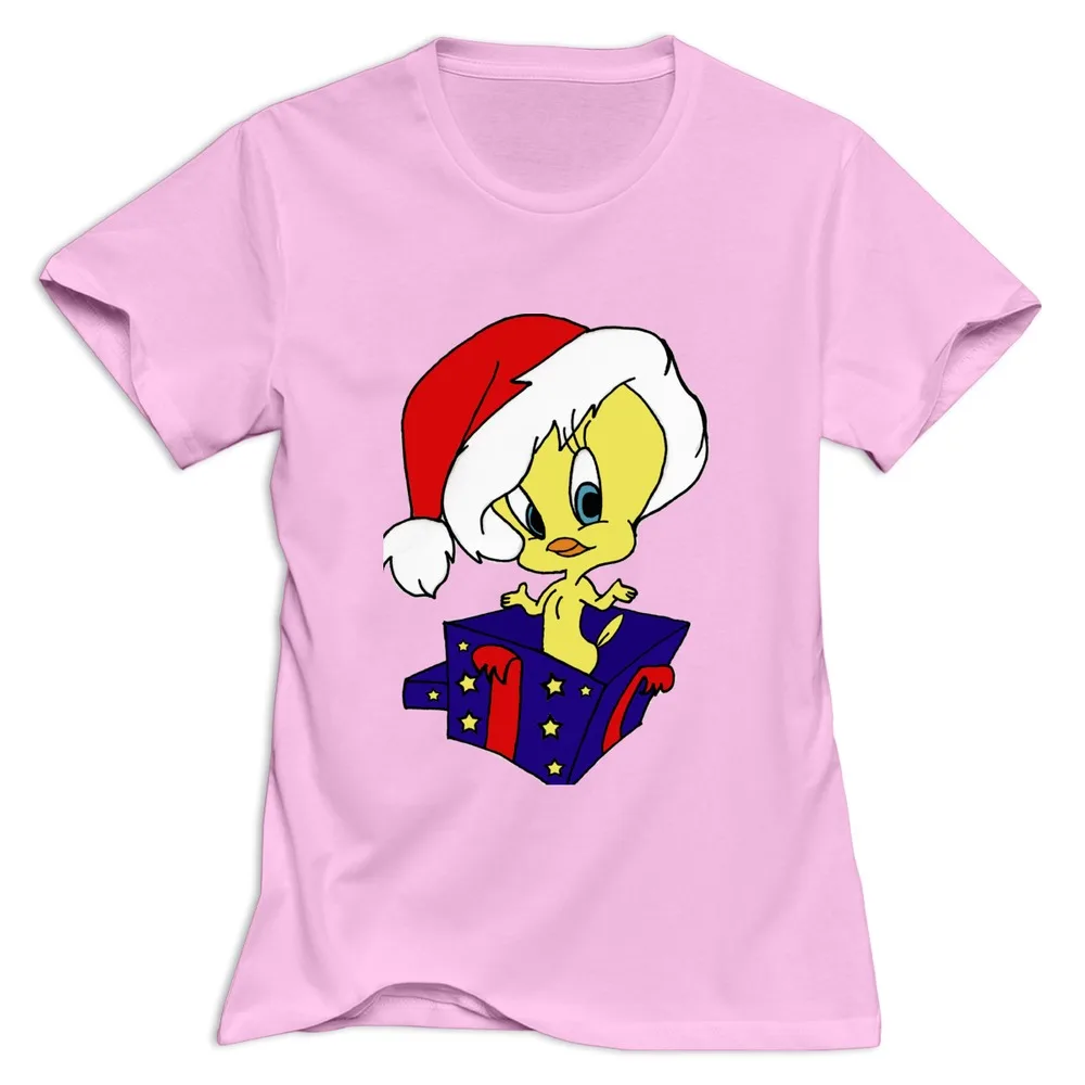 fashion style Design Own Tweety Bird Merry Christmas t shirt girl slim