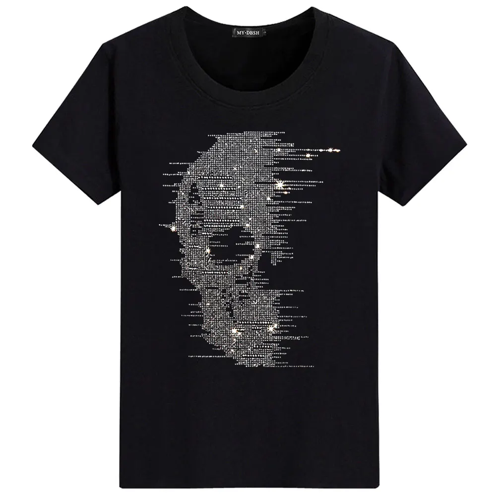 Big size 5XL Mask Unique Man Shinning Diamond Stone T-shirt Short Sleeve high quality Peking Opera Rhinestone Print men t shirts - Цвет: T004-O-Black