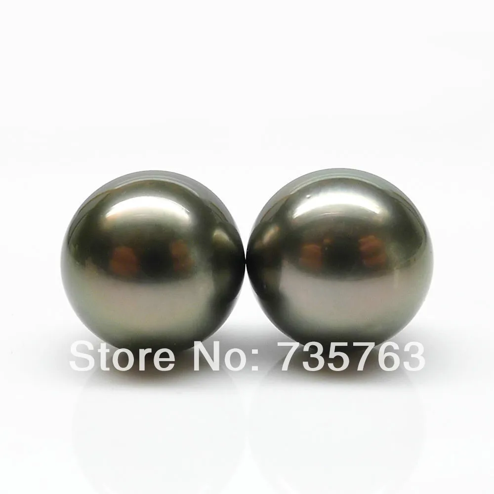 

xiuli 00068 HIGH LUSTER!2PS BLACK ROUND 10.8MM GENUINE LOOSE TAHITIAN PEARL
