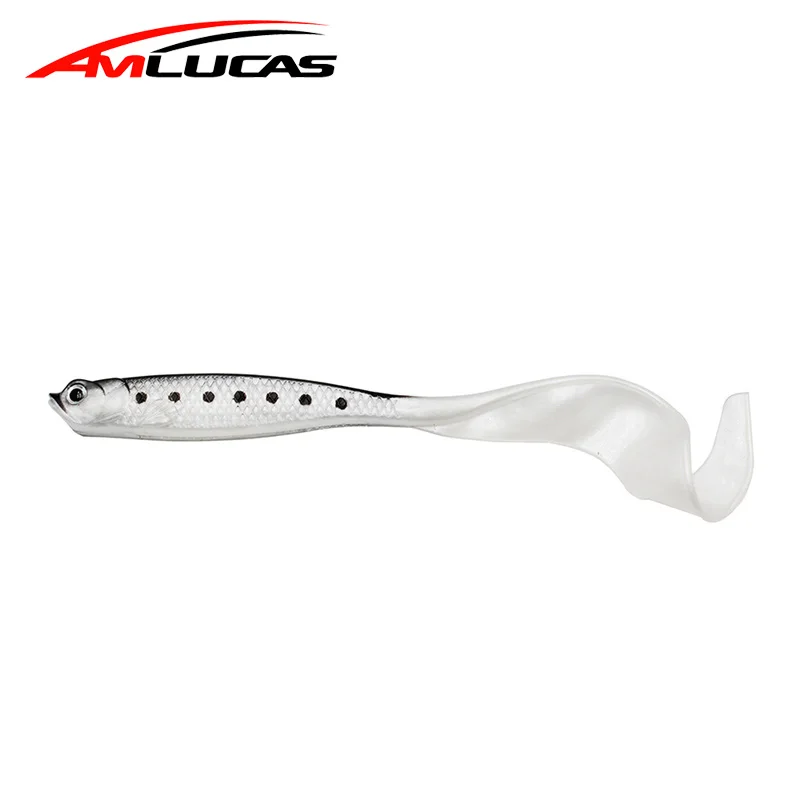 Amlucas 4 قطعة 11.5 سنتيمتر 6g لينة دودة الطعم مرنة مجعد الذيل سيليكون الطعم بطن الصدر فتح الأسماك Swimbait الصيد إغراء WW133