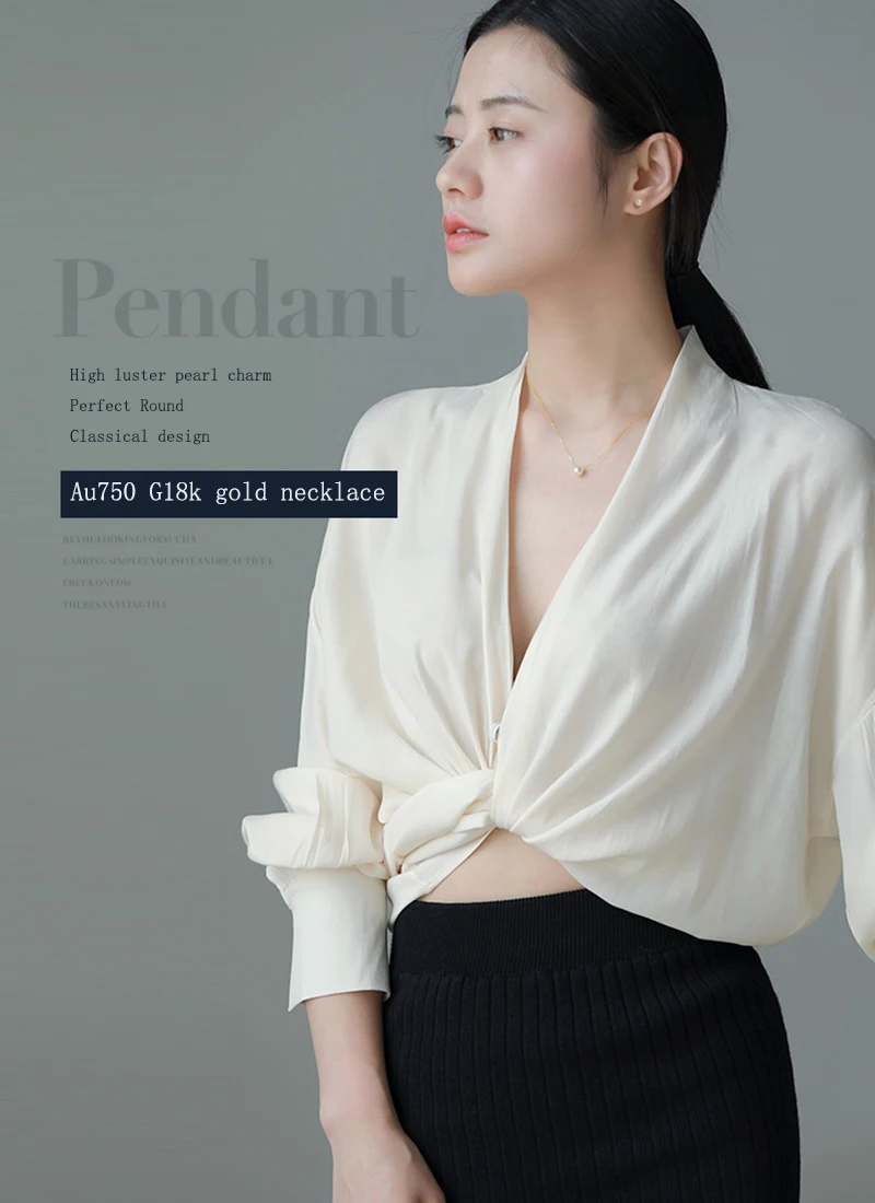 Au750 18k gold chain pearl charm necklace (6)