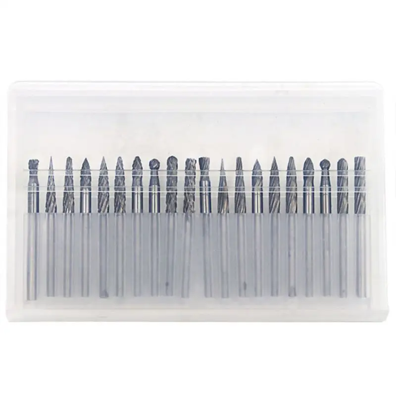 

20Pcs Tungsten Steel Solid Carbide Rotary Burr Tool 1/8" Shank Single/Double Cut Head Fits Rotary Tool for Woodworking Drilling