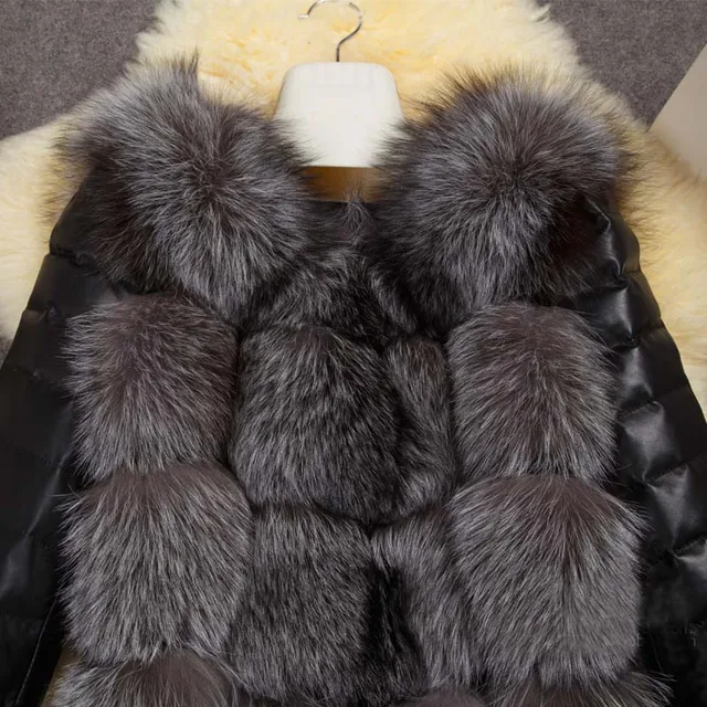 Clobee Winter Coat Women Thick Faux Fox Fur Coat with PU sleeve Female Fur Jacket