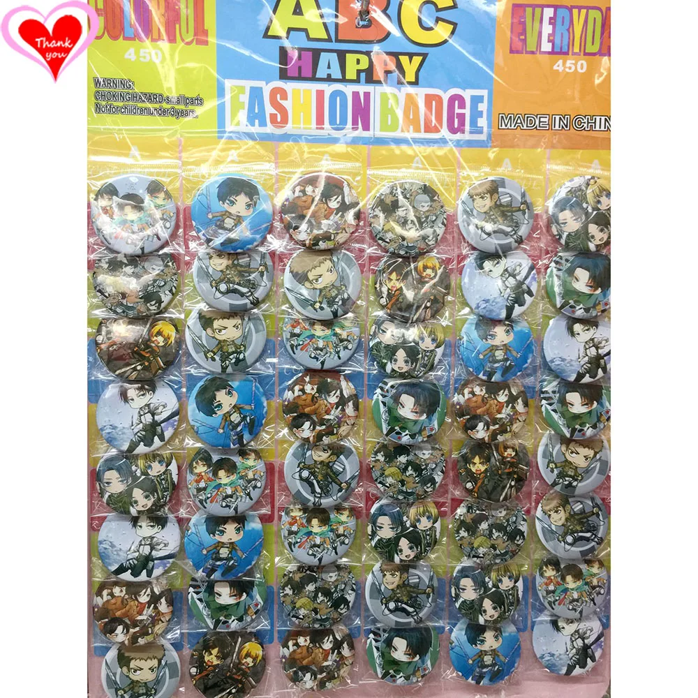 

Love Thank You Attack on Titan cute #B 45MM 16/24/32/40/48 pcs lot PIN BACK BADGE BUTTON BROOCH for BAG GIFT TOY CLOTH Anime