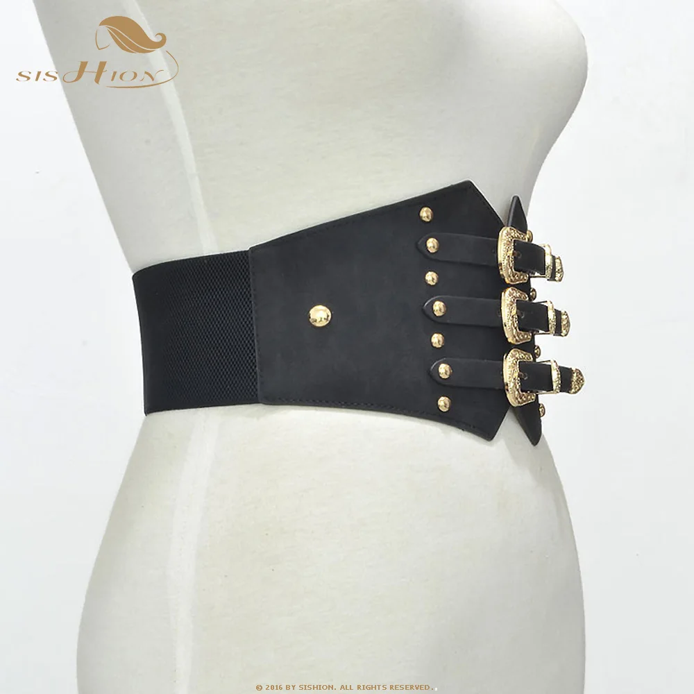 SISHION Vintage Elastic Cummerbunds Wide Belts For Women Dresses QY0247 Belt Faux Leather Belt Corset Brand Belt