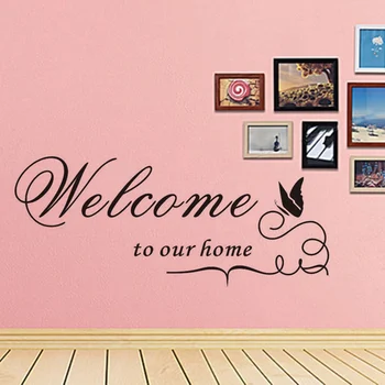 Creative Refrigerator Welcome To Our Home Sticker Butterfly Pattern Wall Stickers Home Decoration Kitchen Wall Art Mural