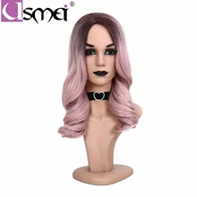 USMEI розовый 22 дюймовые длинные волнистые парики из термостойкого синтетического Омбре для женщин вечерние парики для косплея корень черный парик