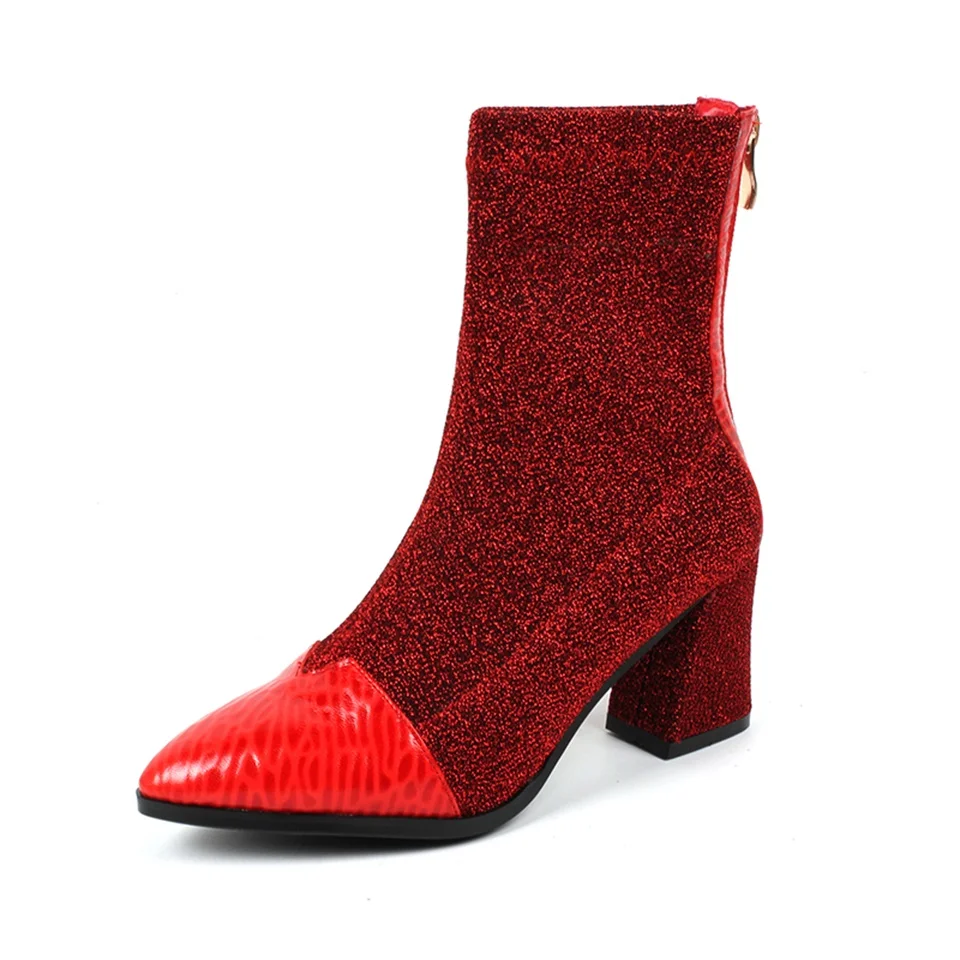 Short Hiver Rouge Noir black 34 Automne Plush Et red Femmes De Chaussures Noir Plush Bottes Tissu Confortable Doublure Mode Qualité 2018 42 rouge Stretch Taille qActH7WOR