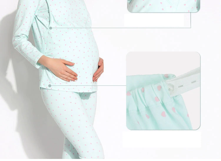 Новый Materinty хлопок кормящих пижамы с длинными рукавами однотонная Пижама комплект топы для беременных + штаны пижамы одежда для Пижама для