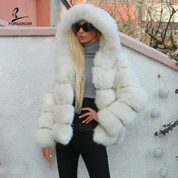 FURSARCAR модные элегантные белые пальто из искусственного меха лисы 2019 Новый Для женщин с капюшоном; Лидер продаж; Теплая плотная куртка из