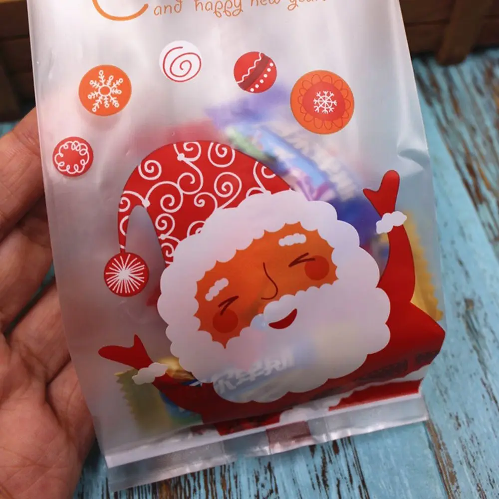 50PCS/pack Christmas Gifts Snowman Santa Claus Bag Holders Bake Cookies Biscuit Candy Jewelry Plastic Packaging Bags