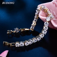 BUDONG 2017 Luxury Crystal Chain Link Charm Bracelet for Women Silver/Gold-Color Wristband Bangle Wedding Jewelry XUL148