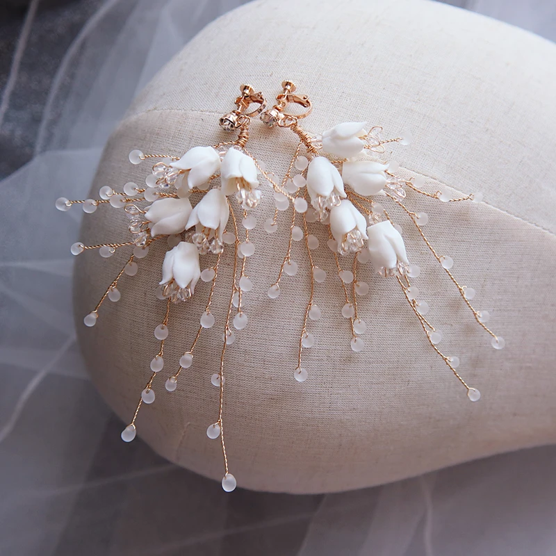 Новое поступление Свадебные висячие серьги ручной работы Свадебный белый цветок Кристалл невесты серьги для невесты для женщин девушек