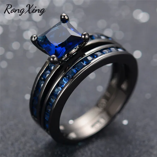 rongxing charming blue zircon wedding ring set vintage fashion black gold filled september birthstone bridal double - Black Gold Wedding Ring Sets rongxing charming blue zircon wedding ring set vintage fashion black gold filled september birthstone bridal double - Black Gold Wedding Ring Sets