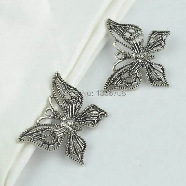 Wholesale 20pcs metal tibetan silver charms butterfly pendants hand made supplies fit necklaces ...