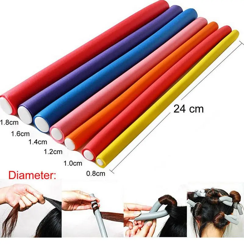 10pcs Soft Foam Sponge DIY Styling Hair Rollers Flexible Curler Bendy Twist Curls Tool Random Color