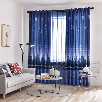 

Blue night sky Design Curtains For Kids Children Room Living Room Bedroom Cartoon Boys Window Drapes Blue Color S247&30