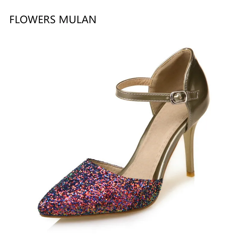 Mode Frau Janes Gladiatoren High Ferse Schnalle Show as Spitz Pailletten Nude Knöchel Leder Mary Oberen Heels As Abdeckung Show Bunte Schuhe rYnzqar