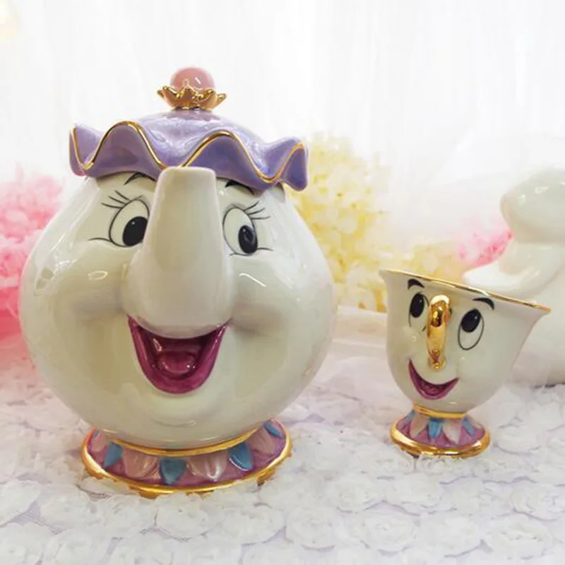 Мультфильм красота и чудовище чайный сервиз Mrs Potts чип кофе горшок, кружка, чашка милый Рождественский подарок на день рождения Прямая поставка - Цвет: 1 pot and 1 cup