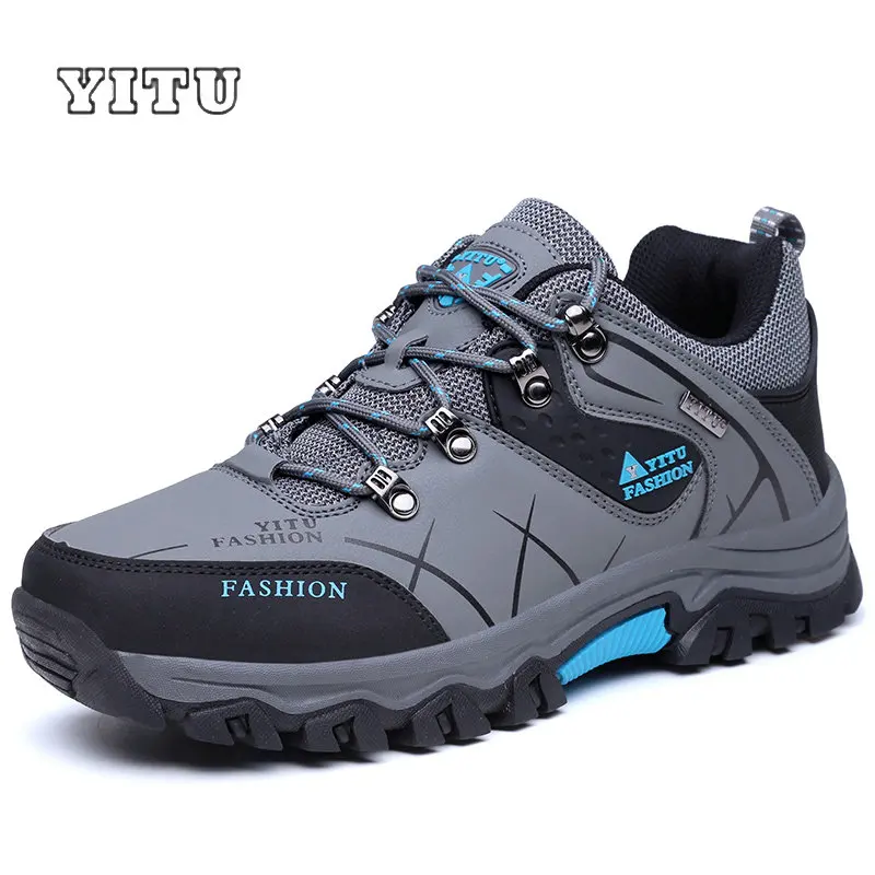 YITU Мужская Профессиональная походная обувь водонепроницаемая противоскользящая уличная Треккинговая обувь Высокое качество альпинистская спортивная обувь размера плюс 39~ 47 - Цвет: Gray Blue