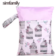 [Simfamily] 1 шт. многоразовая водостойкая напечатанная Мопс сумка для мокрых подгузников двойной карман, тканевая ручка, 28x36 см