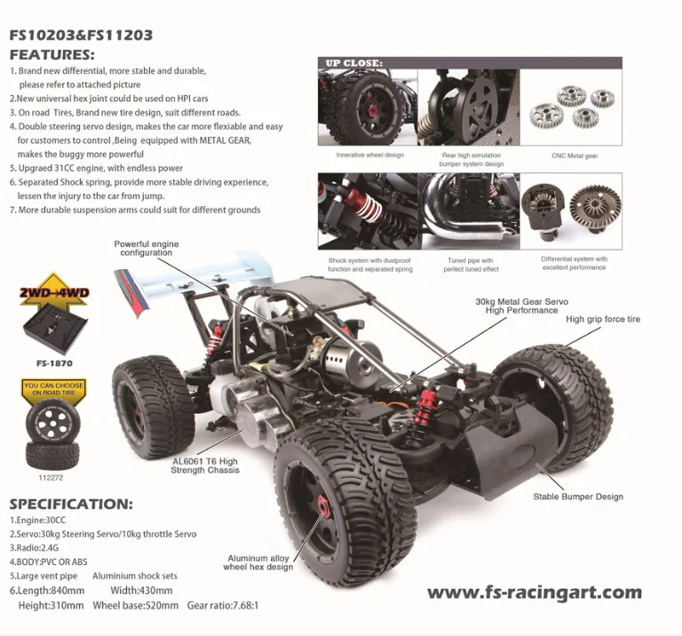 RealTS FS Racing 11203 1/5 масштаб 30cc газовый двигатель 4WD багги, 2,4G радио! Новая версия