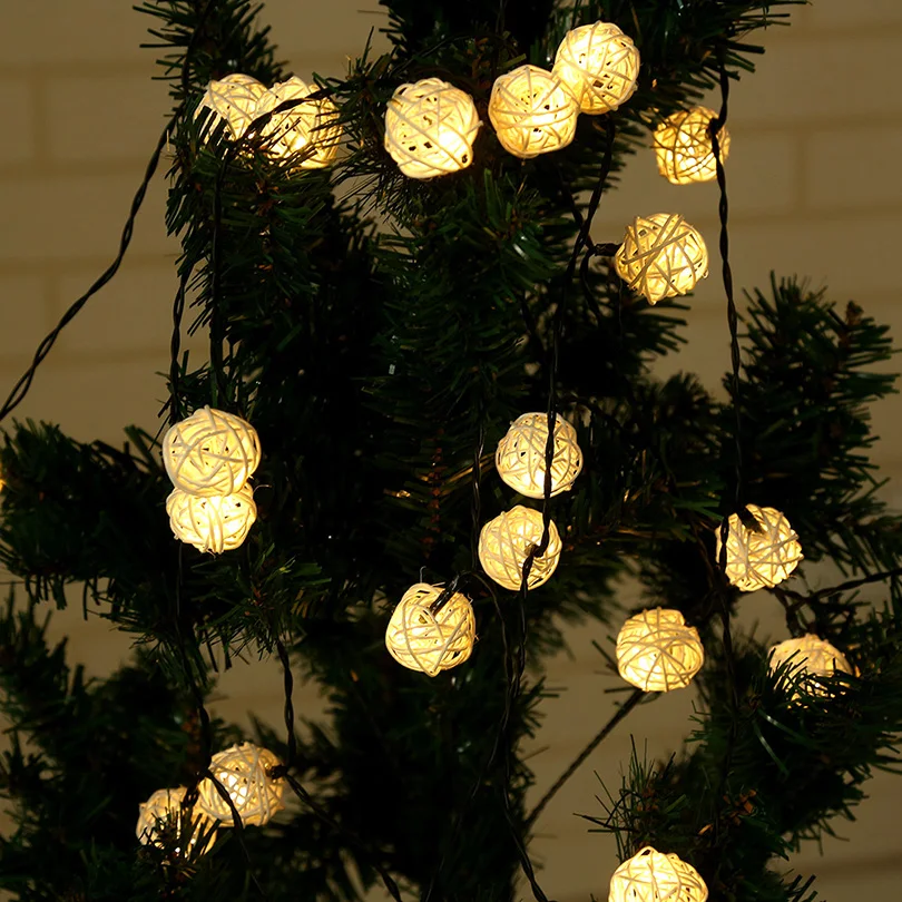 

2M 20Leds Rattan Ball LED String Light Warm White Fairy Light Holiday Light For Party Christmas Xmas Wedding Birthday Decoration