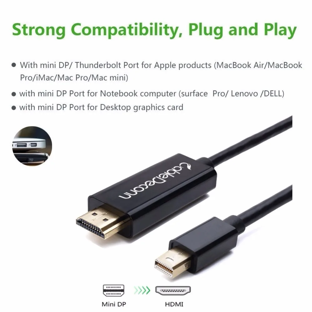 Thunderbolt 2 к hdmi кабель адаптер mini displayport к HDMI кабель конвертер мужчин и мужчин для Macbook Pro Air hdtv