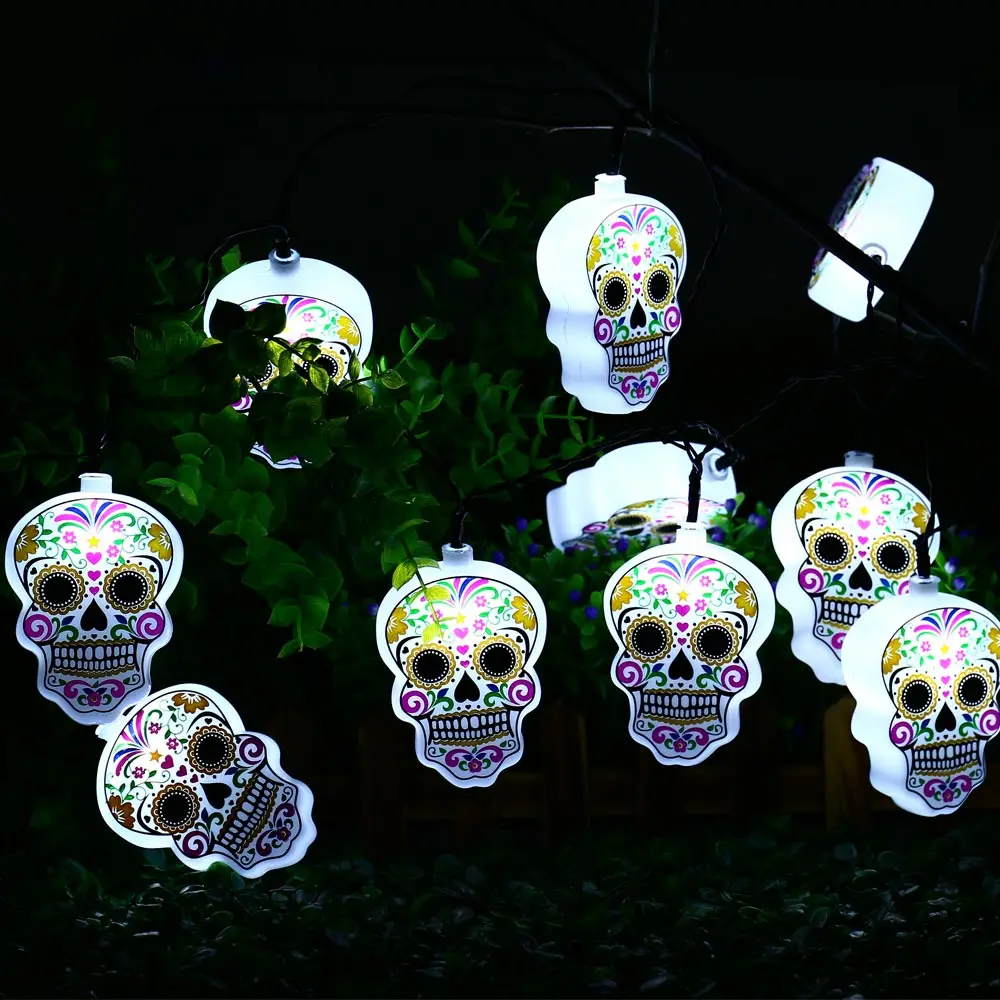 9.3ft 10 LED Icicle Halloween Skull Lights With Dead Figure Battery