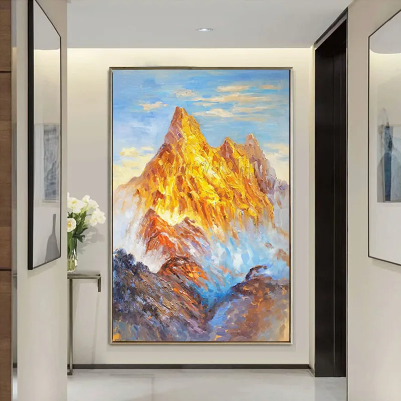

Abstract mountains painting on canvas wall art pictures for living room home decor gold original acrylic texture quadros caudros
