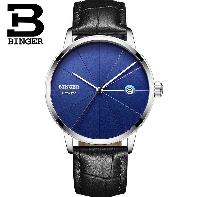 

Japan Automatic Movement BINGER Men Top Luxury Brand Mechanical Watch Unique Slim Design Bule relogio masculino 2017
