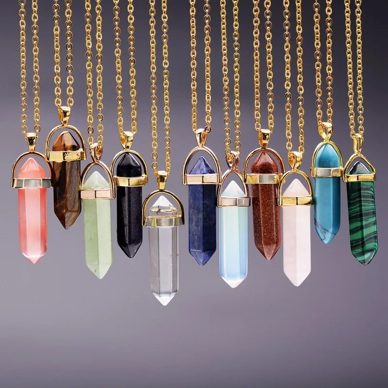 Fashion Jewelry Bullet Quartz Crystal Necklace For Women Men Gold Natural Stone Necklaces & Pendants Bijoux Gift