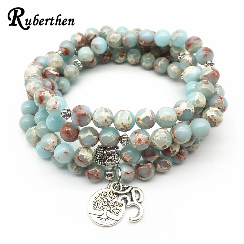 

Ruberthen Tree of Life Bracelet Buddish Head Ohm Charm 108 Mala Bracelet Fashion Aqua Terra J-asper Bracelet Drop Shipping