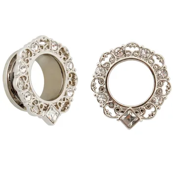 

Gauge 6-20mm (2pcs) Rhinestone Hollow Flowers Stainless Steel Ear Plugs Screw Fit Expansion Flesh Tunnels Piercings Body Jewelry
