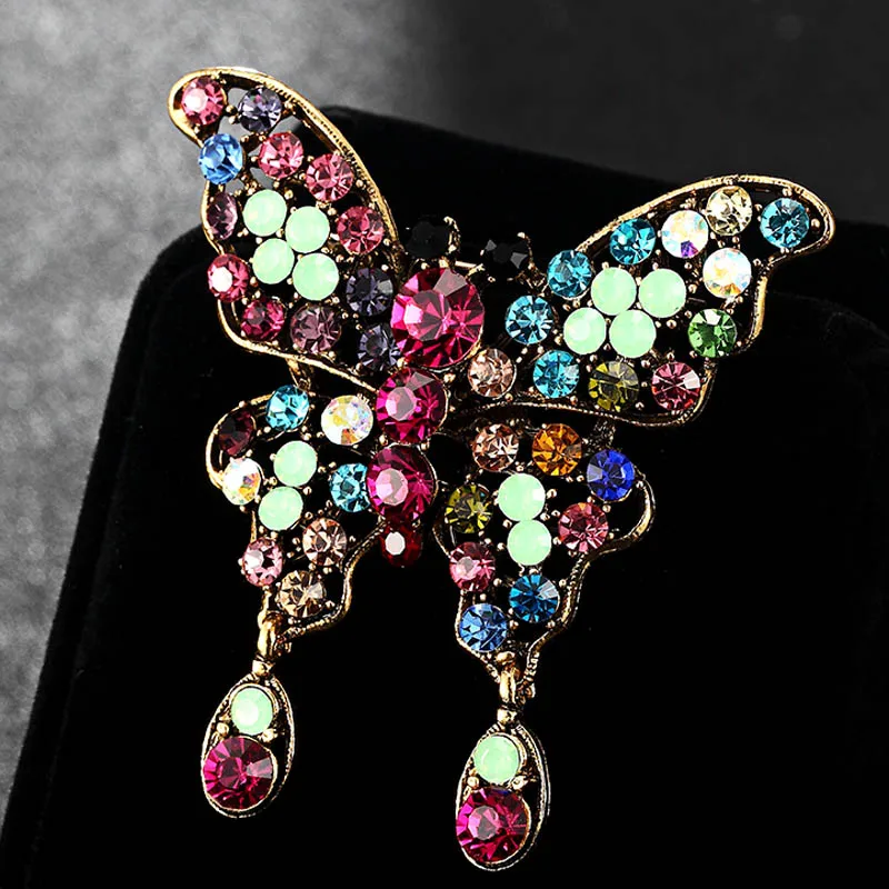 Mix color Rhinestone Butterfly Brooch For Women Gifts Shiny Vintage Corsage Pins Fashion Wedding Hijab Accessories Broch