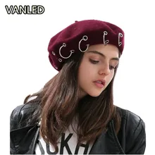 Harajuku мех круглый круглая пряжка панк женские теплые береты осень зима модный берет шапка женская