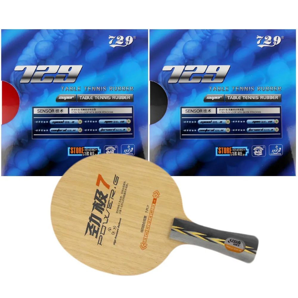 

DHS POWER.G7 PG7 PG.7 PG 7 with 2x 729 SUPER FX-729 (GuoYuehua) Rubbers Shakehand long handle FL